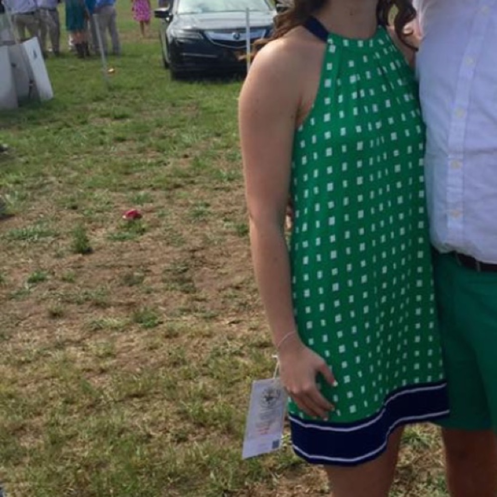 Green, white, and navy mud pie dress